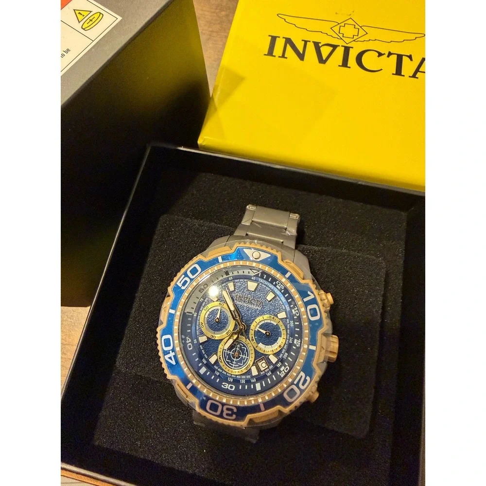 Invicta Pro Diver Chronograph Blue Gold Two Tone Stainless Steel Watch NEW